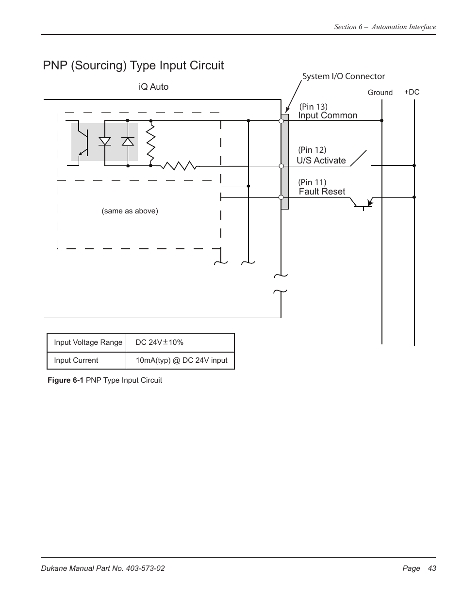 Pnp (sourcing) type input circuit | Dukane ULTRASONIC GENERATOR/POWER SUPPLY 403-573-02 User Manual | Page 49 / 58
