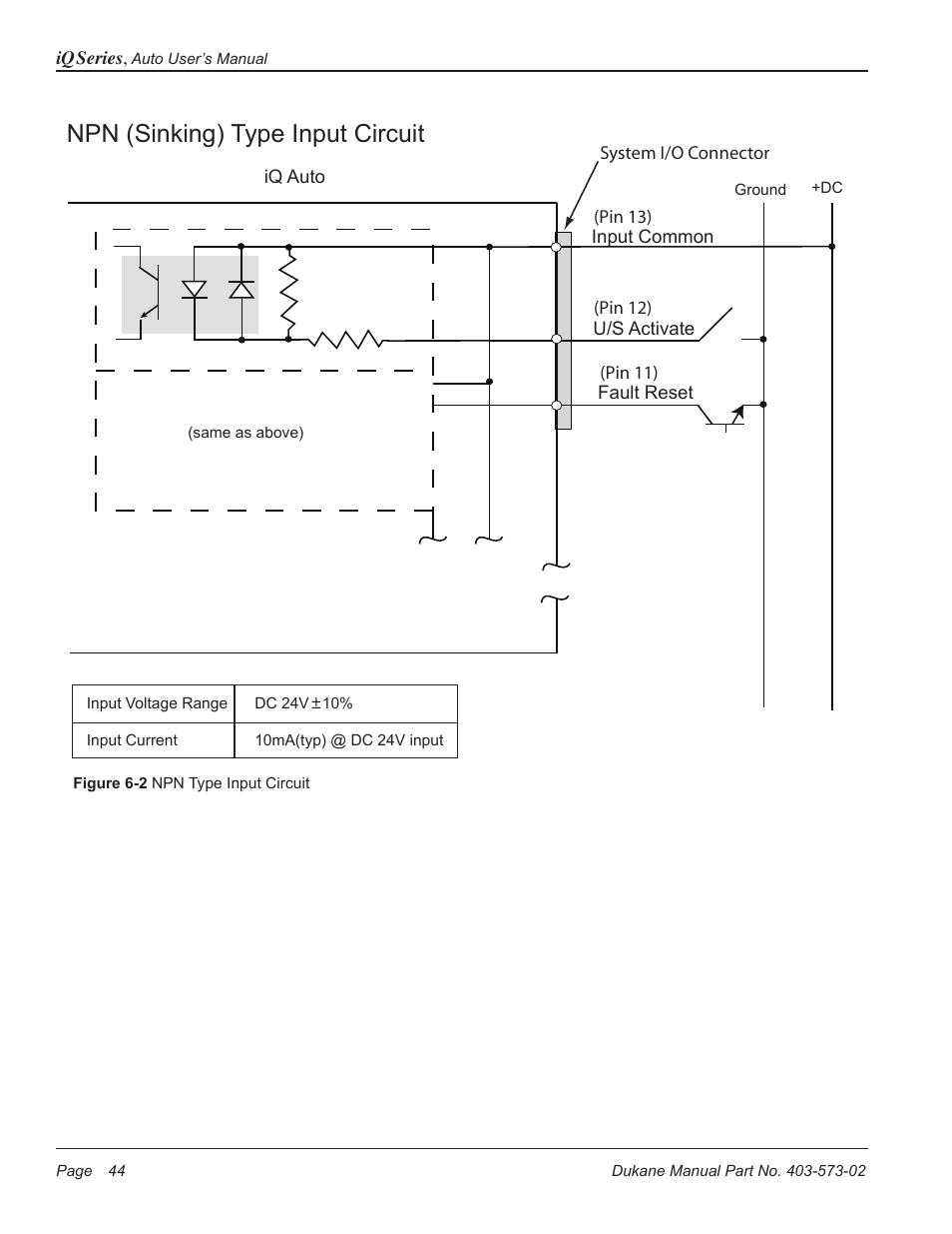 Npn (sinking) type input circuit | Dukane ULTRASONIC GENERATOR/POWER SUPPLY 403-573-02 User Manual | Page 50 / 58