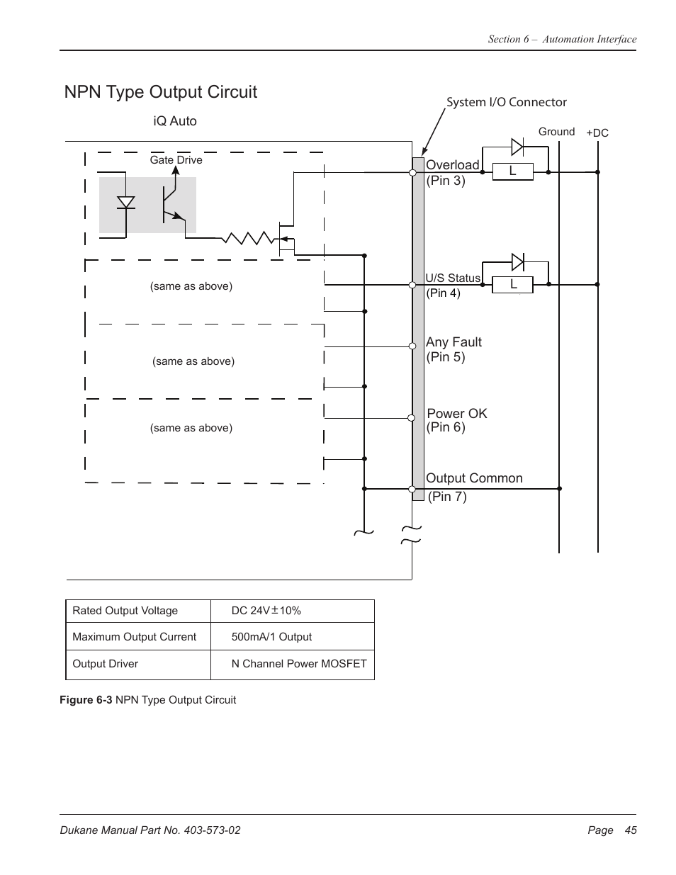 Npn type output circuit | Dukane ULTRASONIC GENERATOR/POWER SUPPLY 403-573-02 User Manual | Page 51 / 58