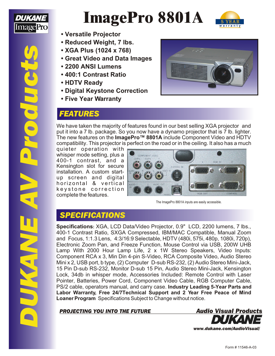 Dukane ImagePro 8801A User Manual | 2 pages