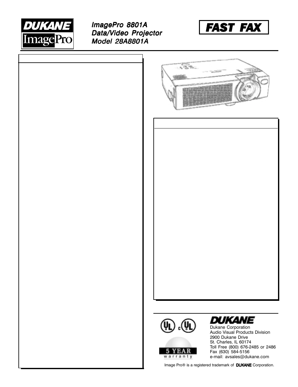 Performance and portability, Imagepro 8801a | Dukane ImagePro 8801A User Manual | Page 2 / 2