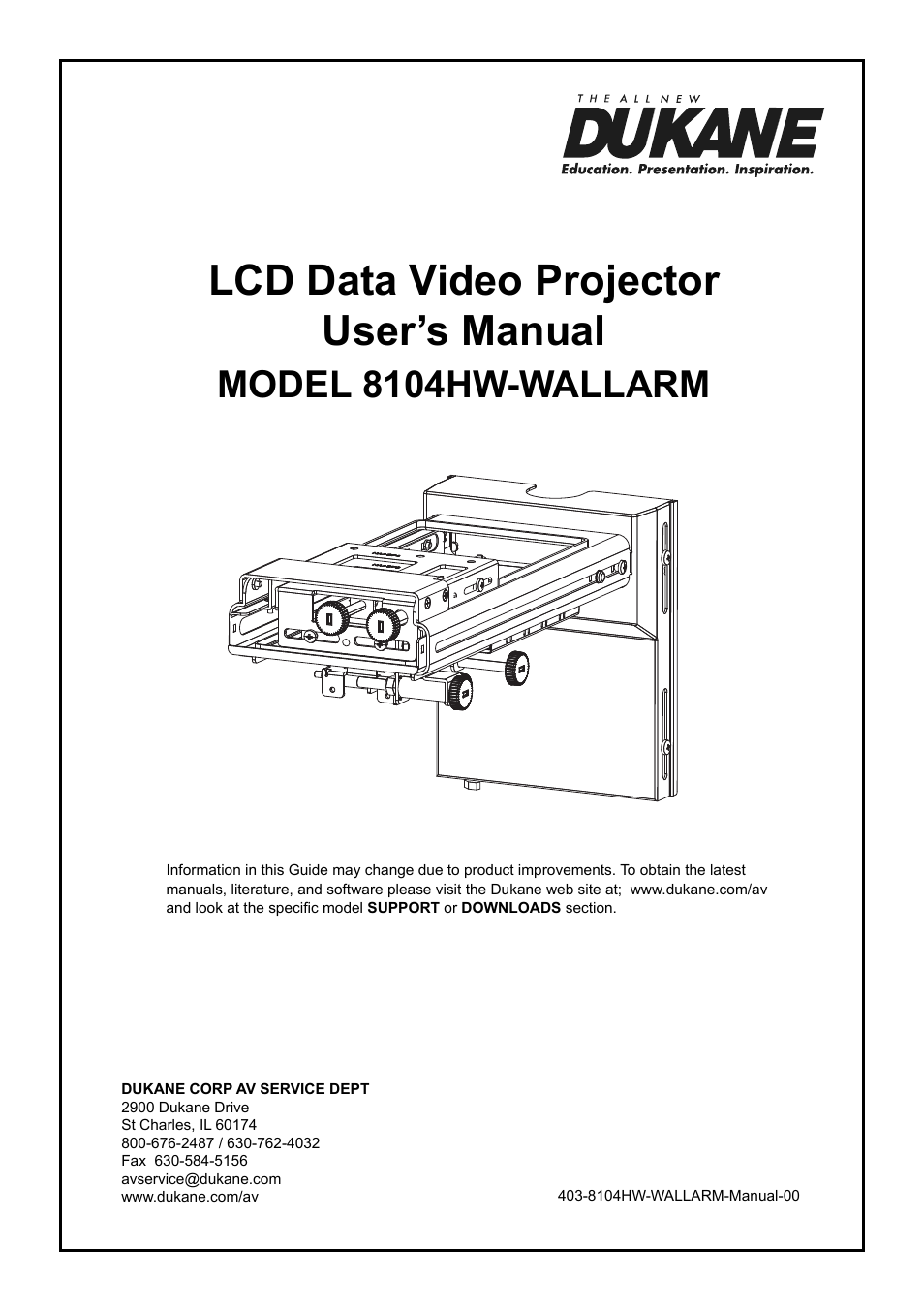 Dukane LCD Data Video Projector 8104HW-WALLARM User Manual | 24 pages