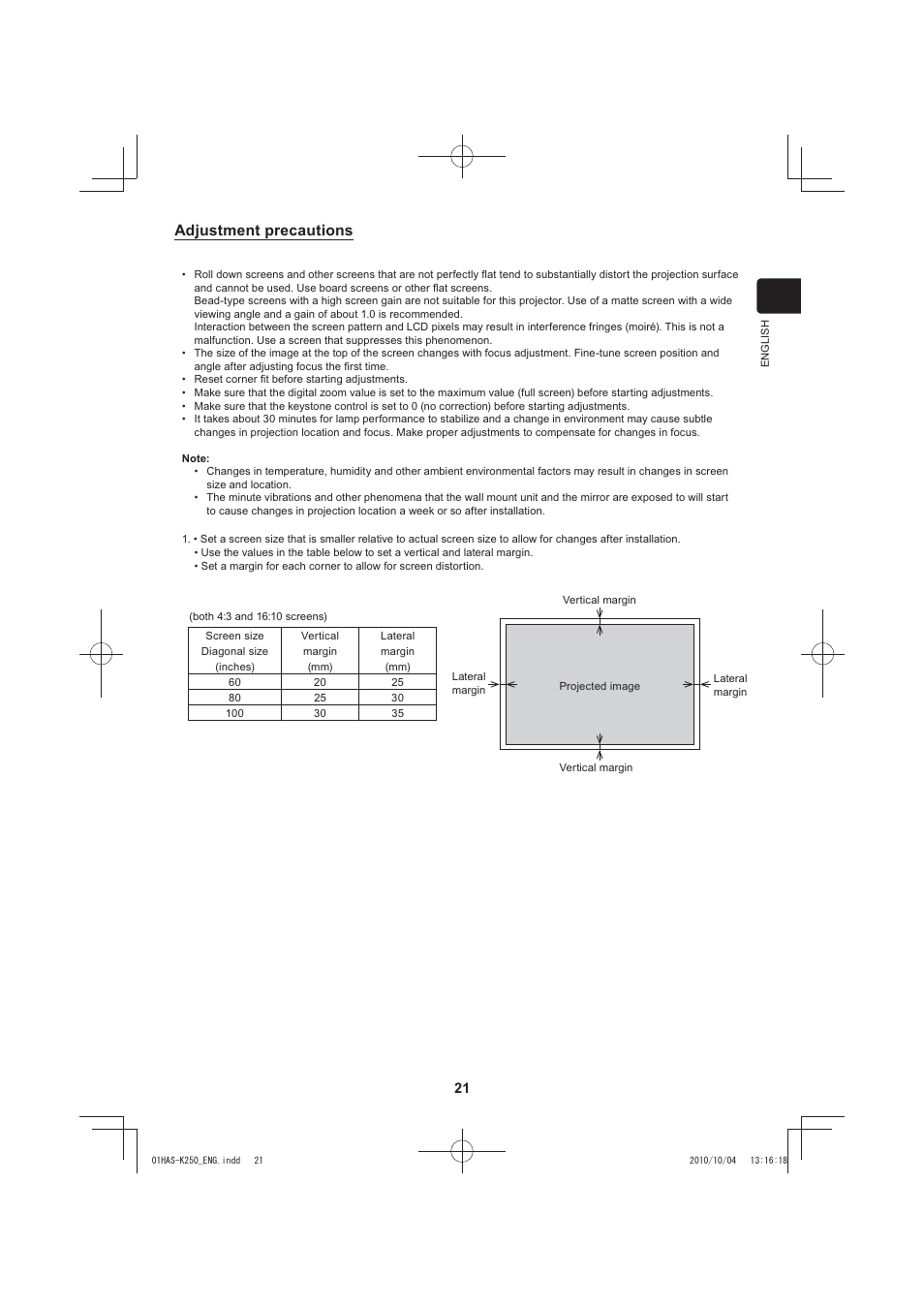 Adjustment precautions | Dukane LCD Data Video Projector 8104HW-WALLARM User Manual | Page 23 / 24