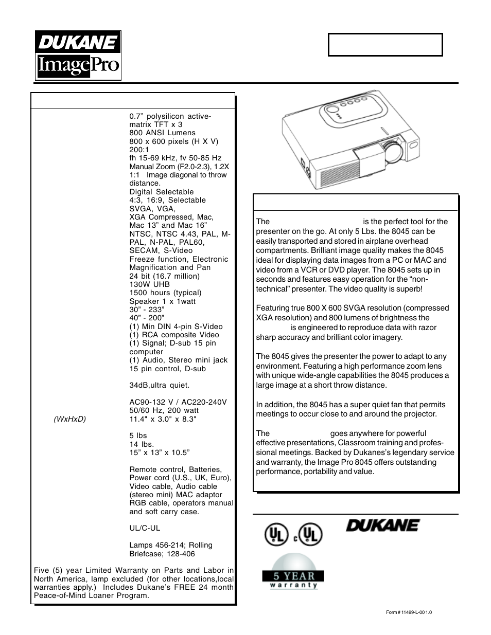 Performance and portability, Imagepro 8045 | Dukane ImagePro 8045 User Manual | Page 2 / 2