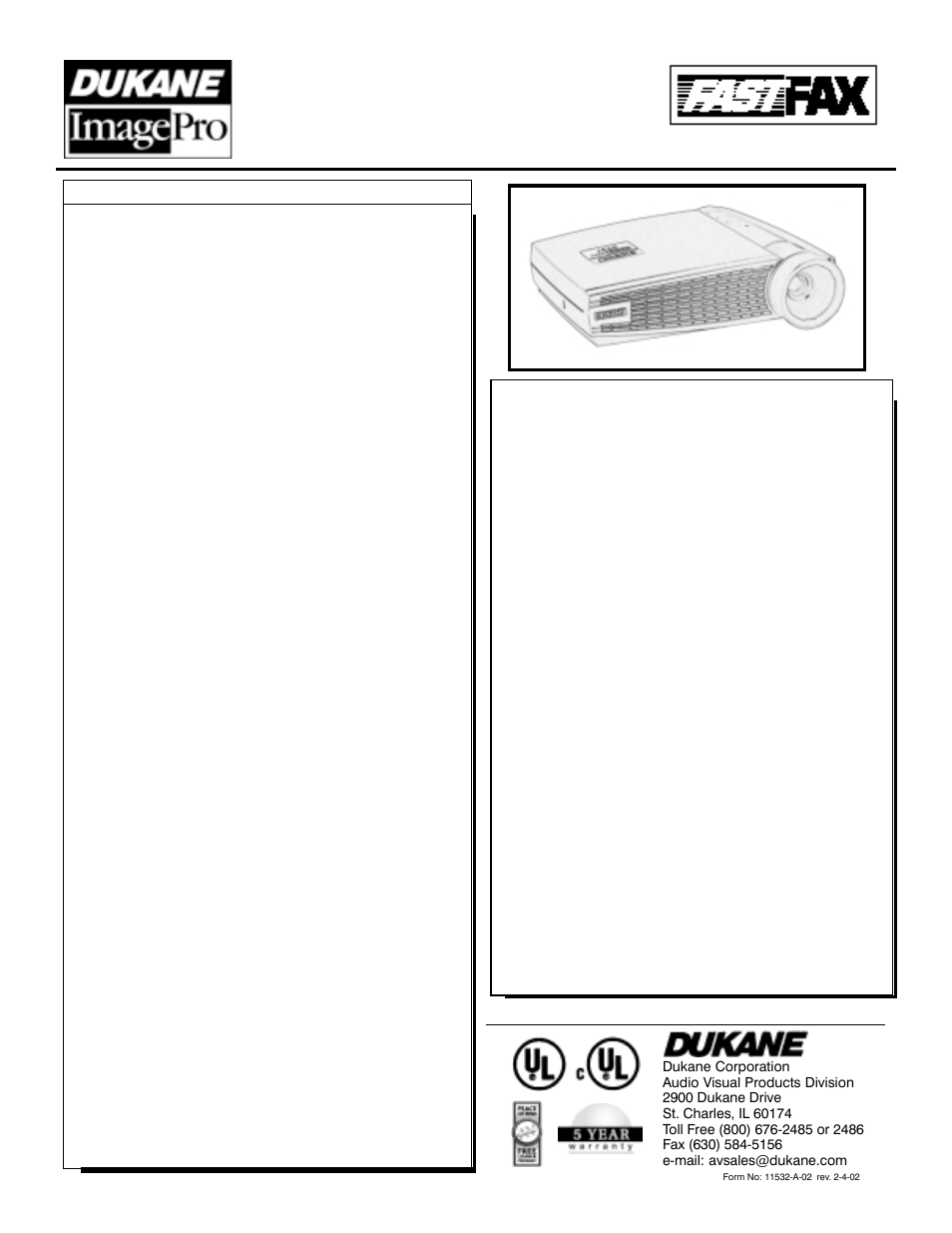 Dukane IMAGEPRO 28A8747 User Manual | 1 page