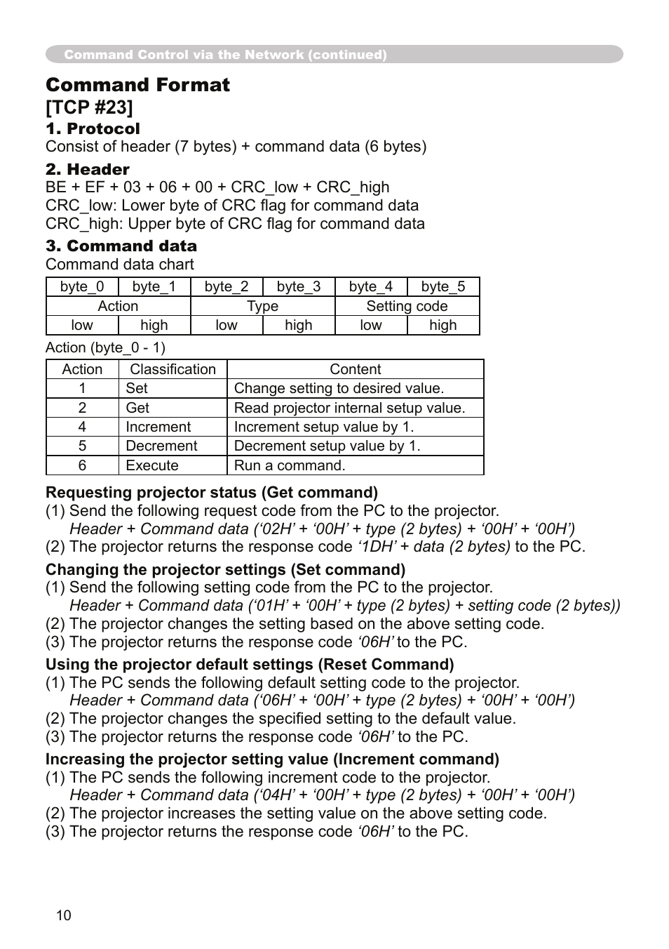 Command format [tcp #23 | Dukane Projector 9136 User Manual | Page 10 / 24