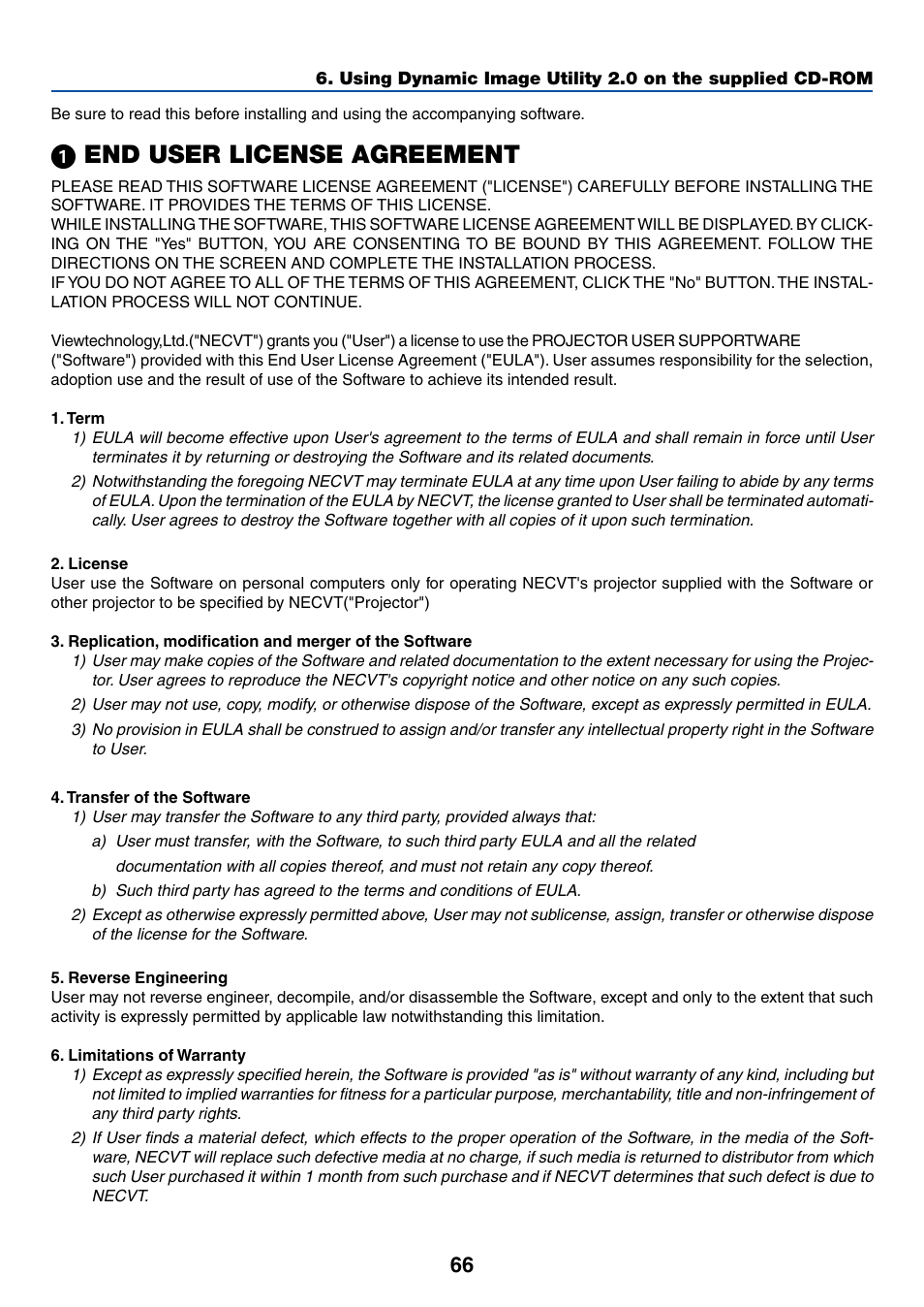 1) end user license agreement, ᕡ end user license agreement | Dukane 8768 User Manual | Page 66 / 122