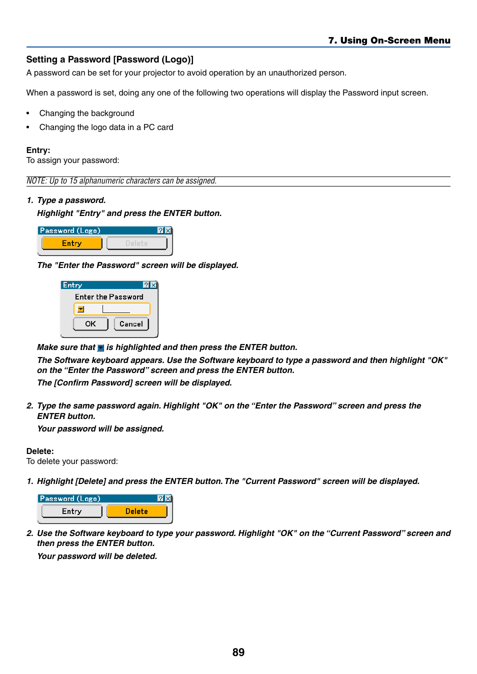 Setting a password [password (logo) | Dukane 8768 User Manual | Page 89 / 122