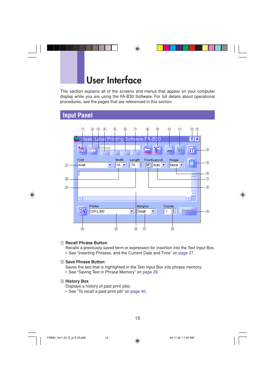 User interface, Input panel | Casio CW-L300 User Manual | Page 15 / 68