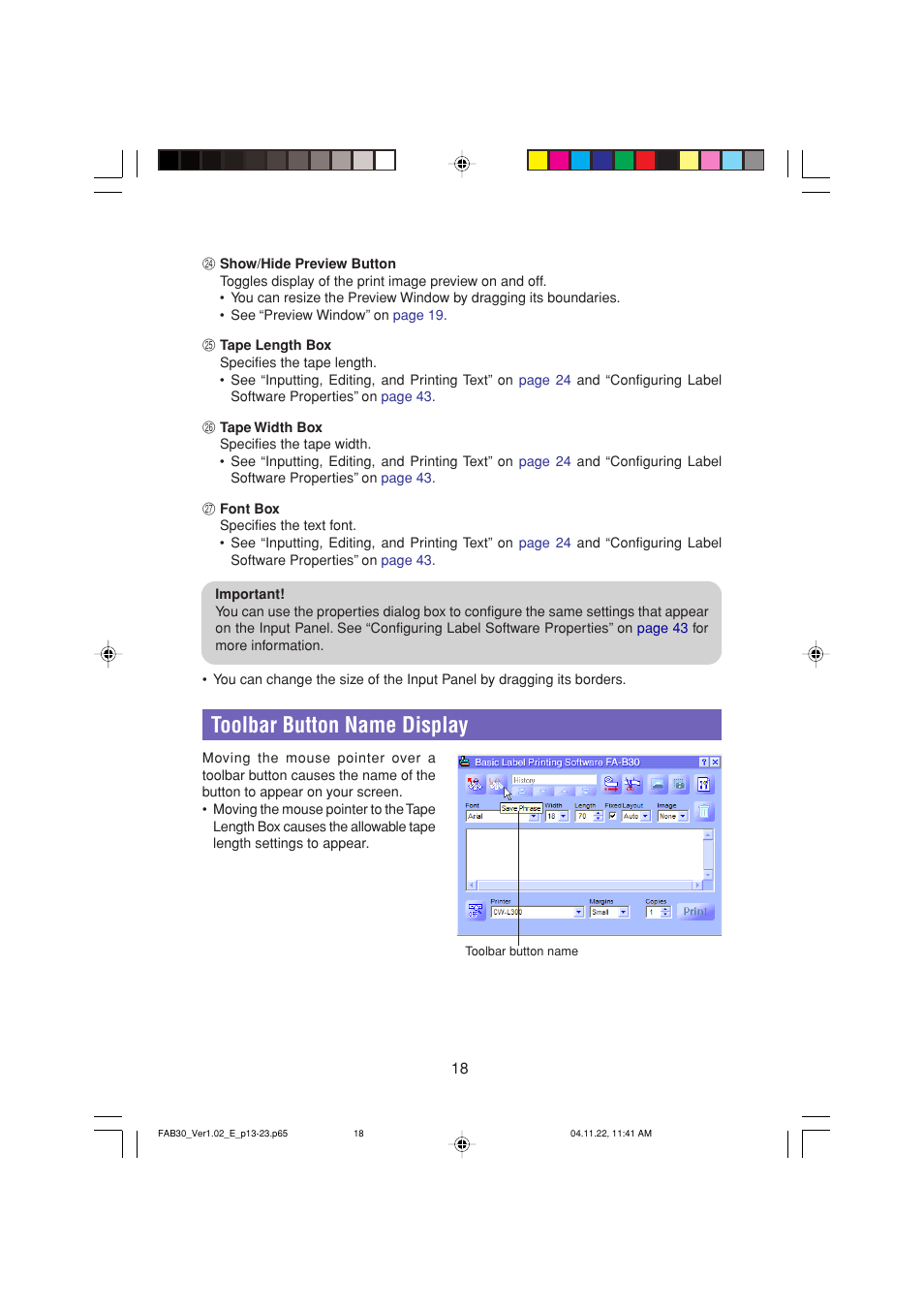 Toolbar button name display | Casio CW-L300 User Manual | Page 18 / 68