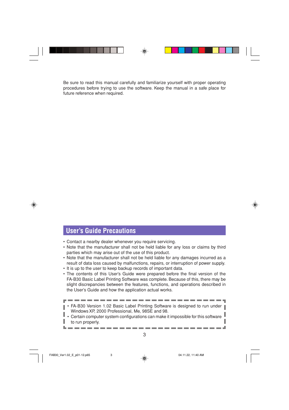 User’s guide precautions | Casio CW-L300 User Manual | Page 3 / 68