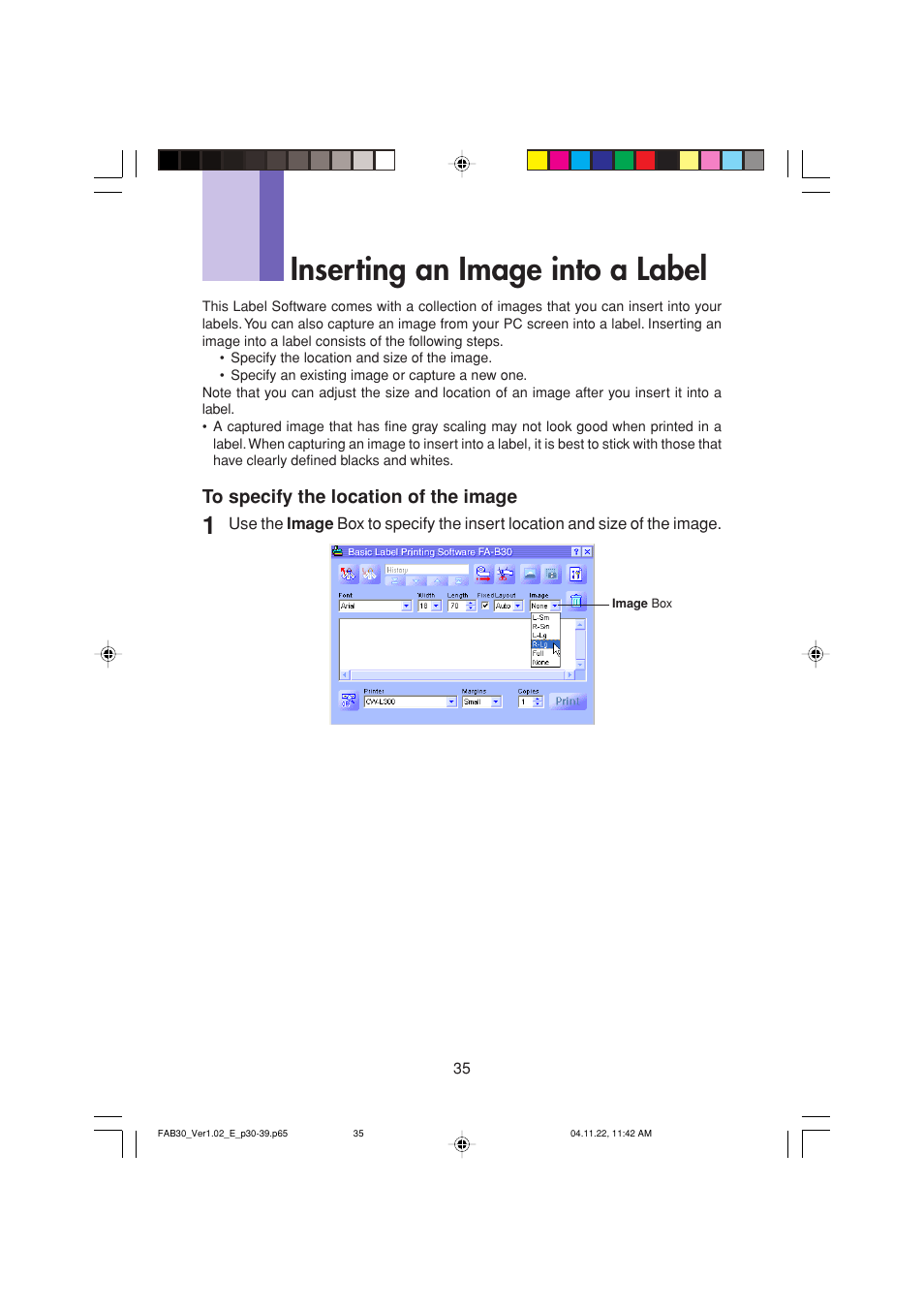 Inserting an image into a label | Casio CW-L300 User Manual | Page 35 / 68