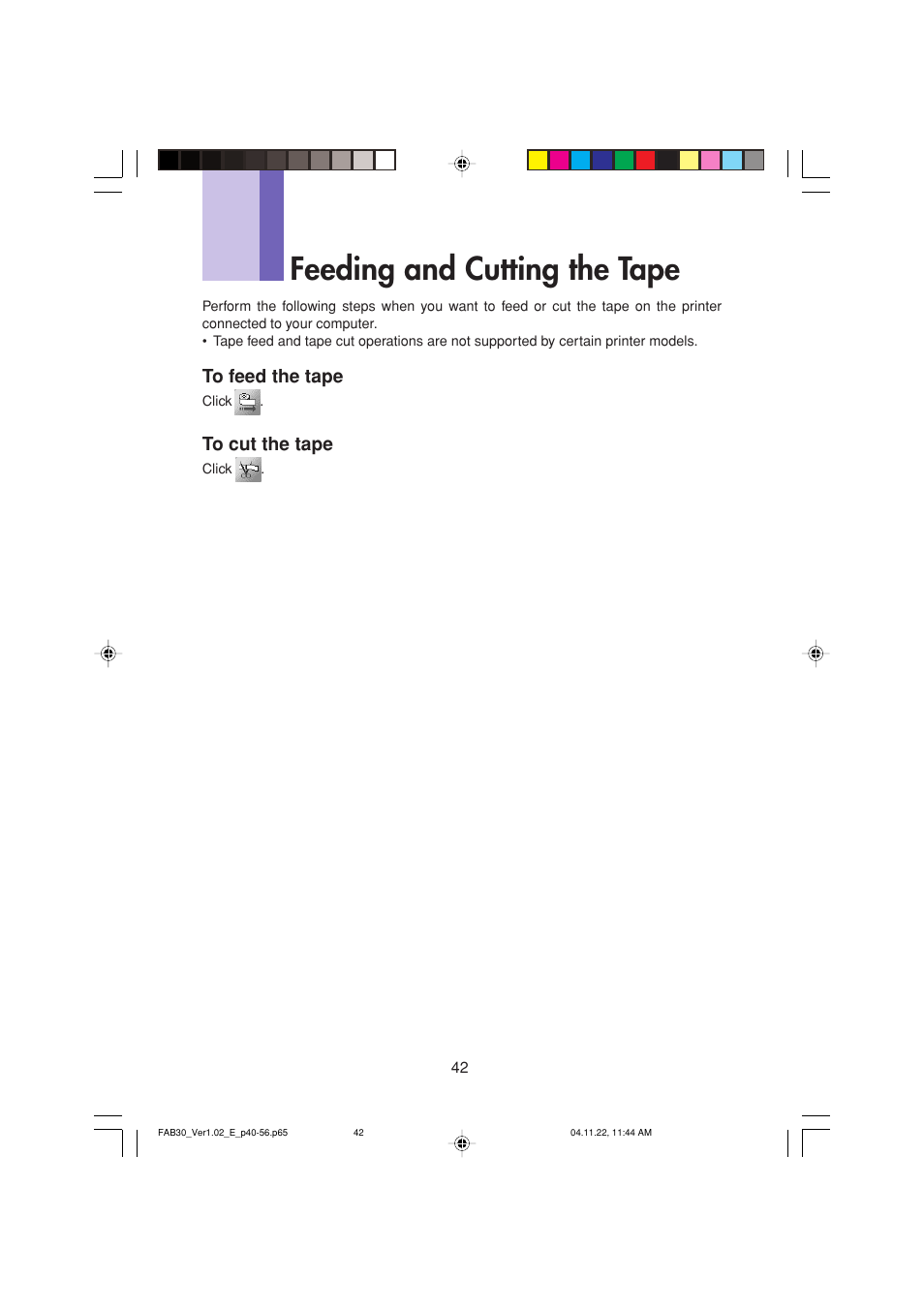 Feeding and cutting the tape | Casio CW-L300 User Manual | Page 42 / 68