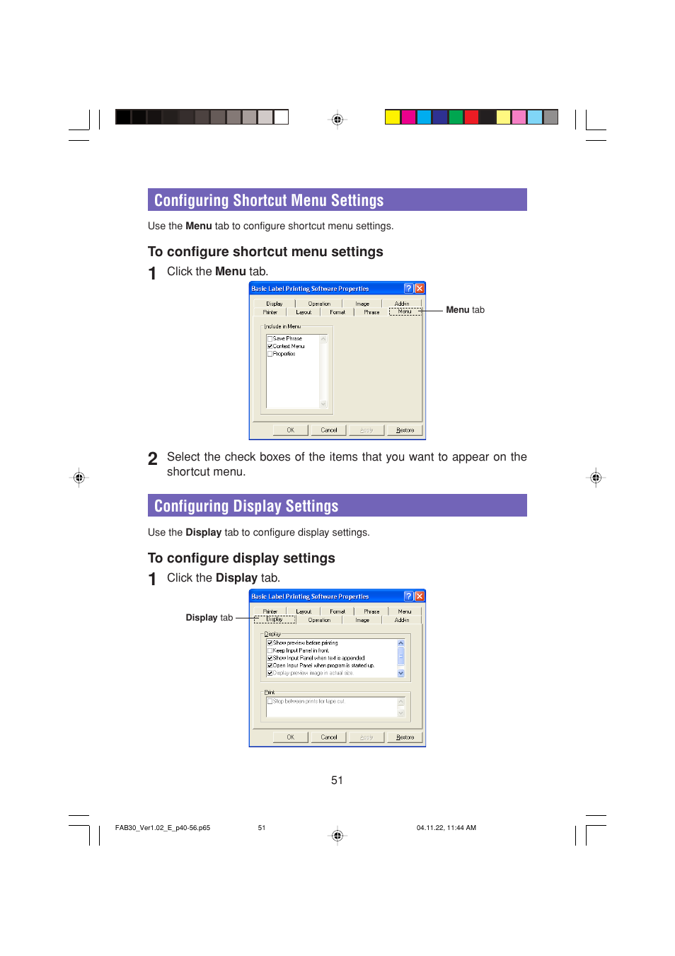 Configuring shortcut menu settings, Configuring display settings, Y settings | Settings | Casio CW-L300 User Manual | Page 51 / 68