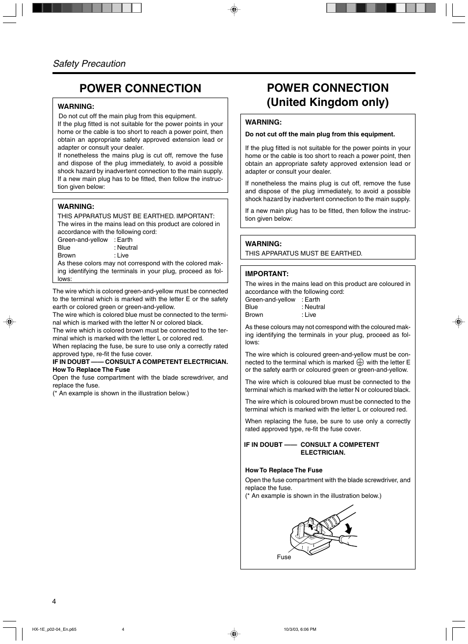 Power connection (united kingdom only), Power connection, Safety precaution | Dukane 9100HC User Manual | Page 4 / 62