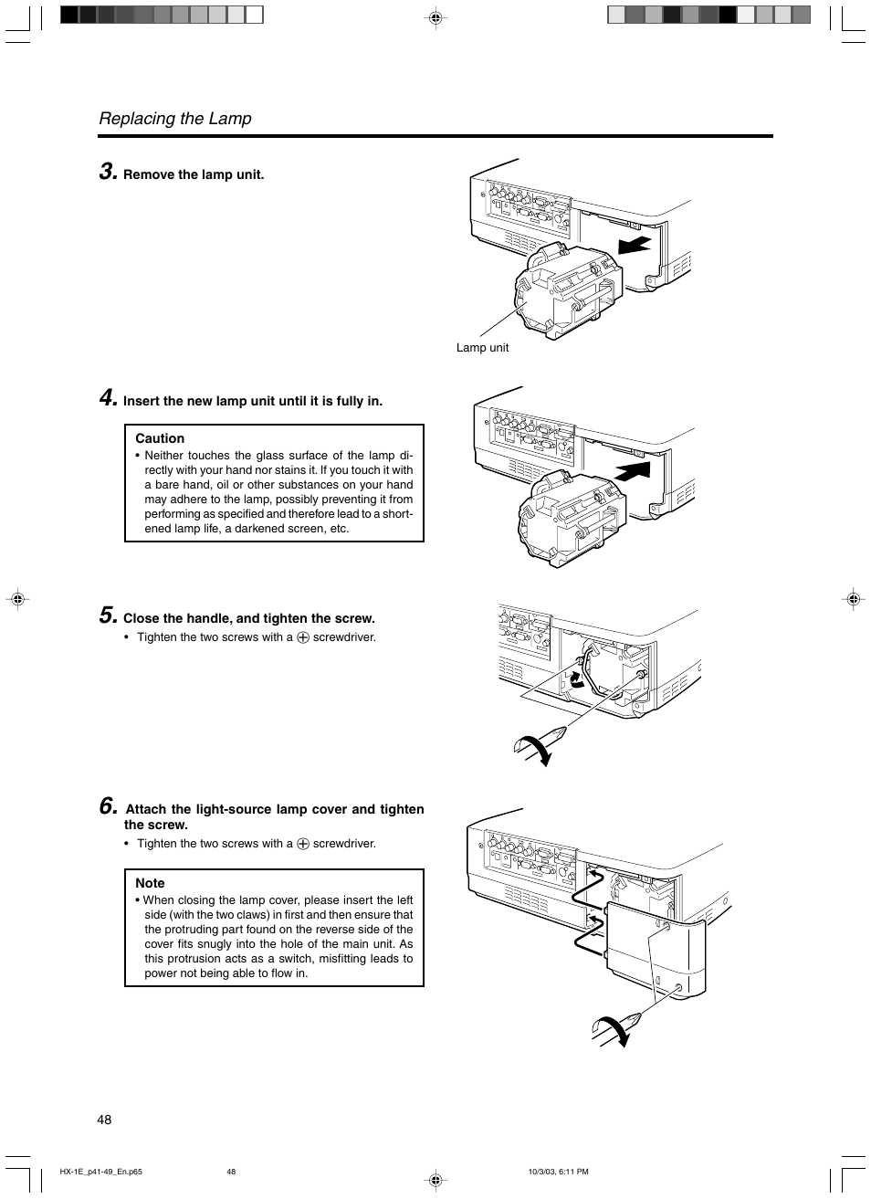 Replacing the lamp | Dukane 9100HC User Manual | Page 48 / 62