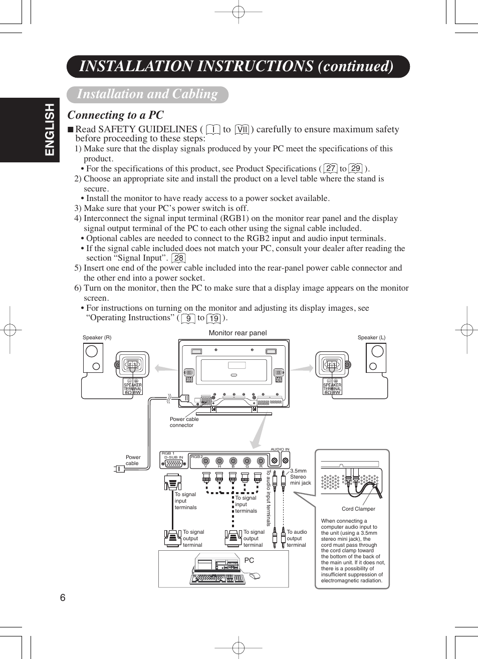 Installation instructions (continued), Installation and cabling, English | Connecting to a pc | Dukane P42 User Manual | Page 16 / 42