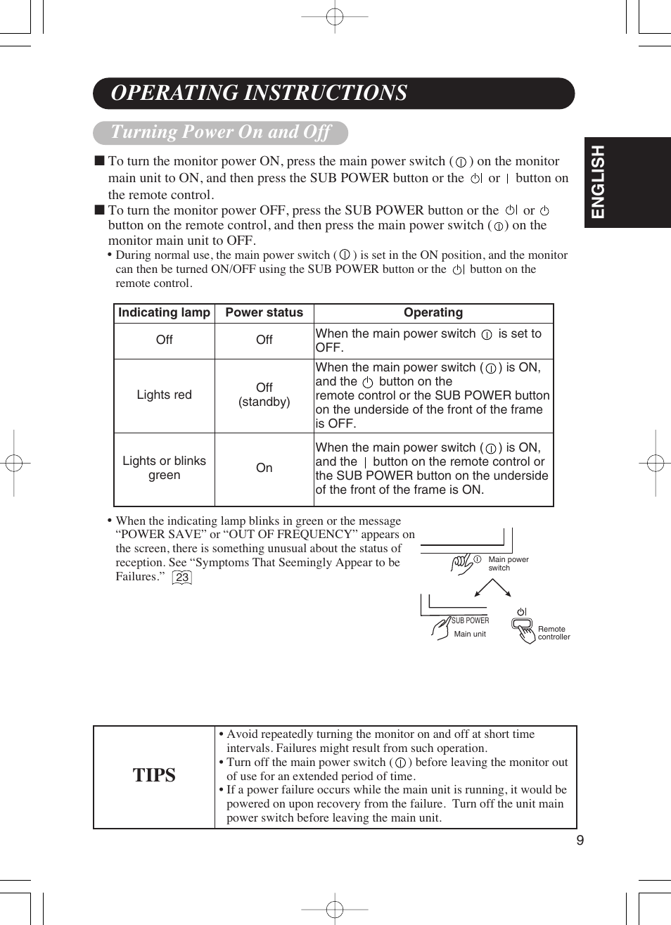 Operating instructions, Turning power on and off, Tips | English | Dukane P42 User Manual | Page 19 / 42