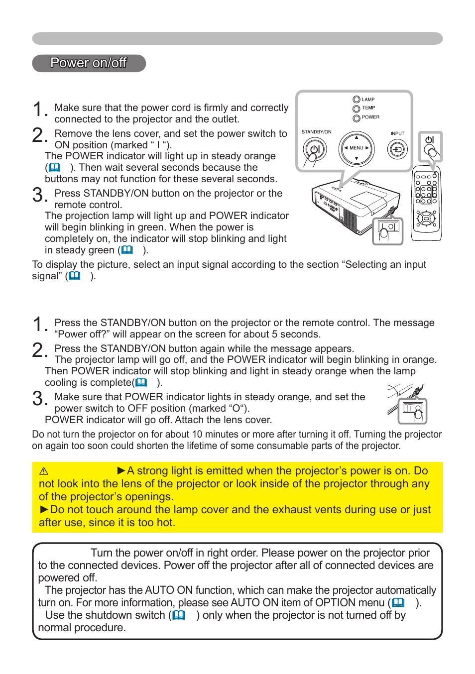 Turning on the power, Power on/off turning off the power, Power on/off | Dukane 8912 User Manual | Page 16 / 88