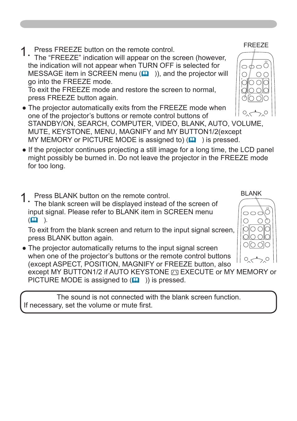 Temporarily blanking the screen, Freezing the screen, Freeze | Blank, Operating | Dukane 8912 User Manual | Page 22 / 88