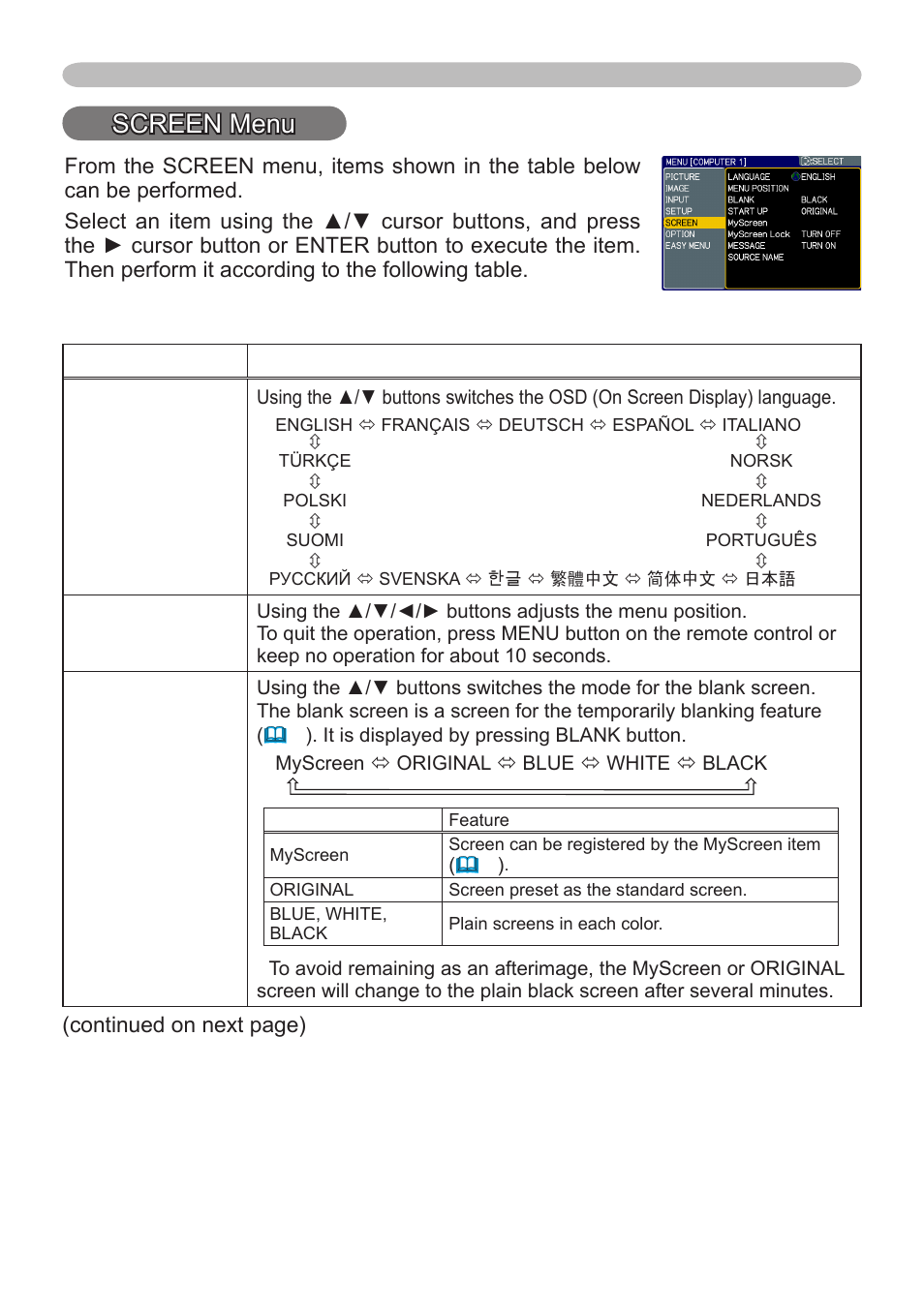 Screen menu | Dukane 8912 User Manual | Page 37 / 88