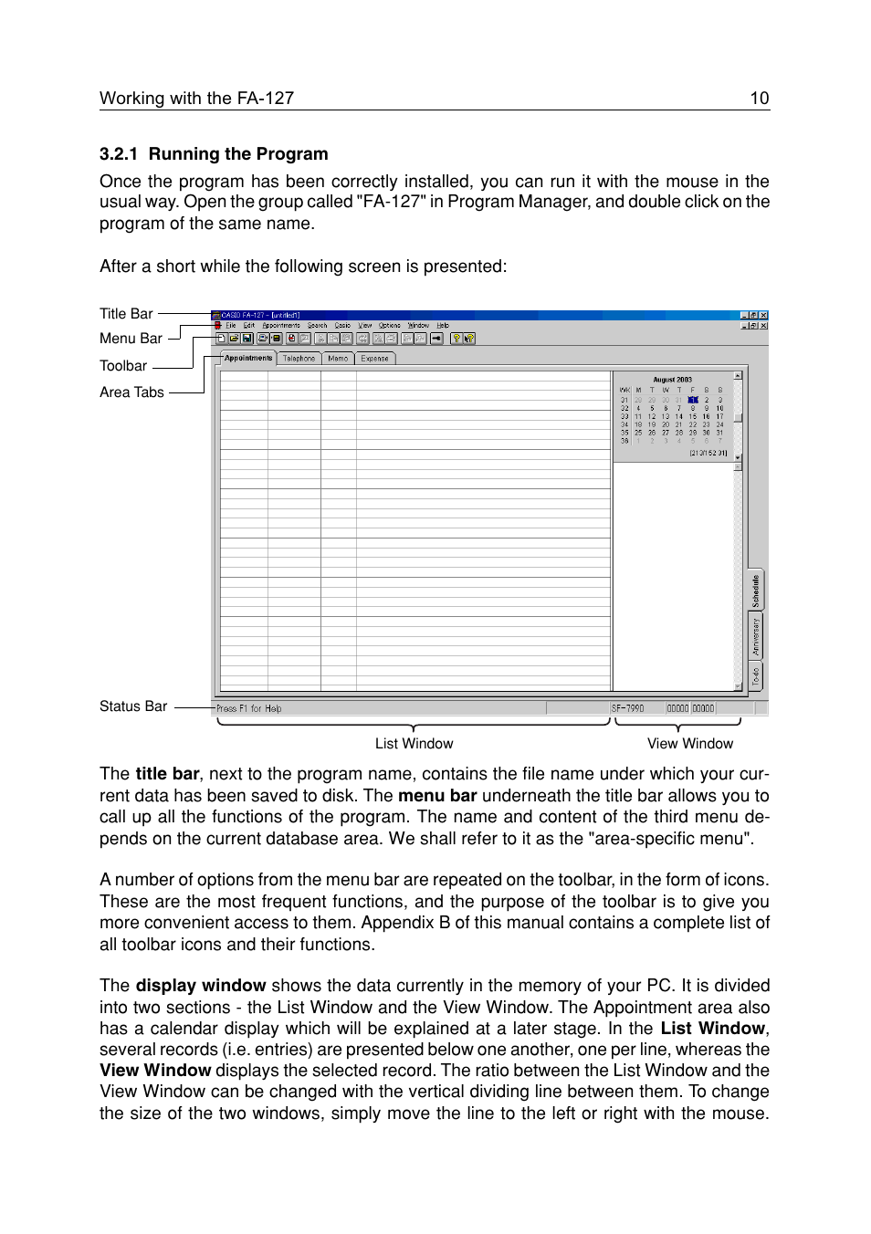 1 running the program, 1 running the program 10 | Casio FA-127 v1.5 User Manual | Page 10 / 31