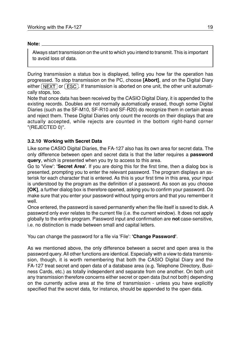 10 working with secret data, 10 working with secret data 19 | Casio FA-127 v1.5 User Manual | Page 19 / 31