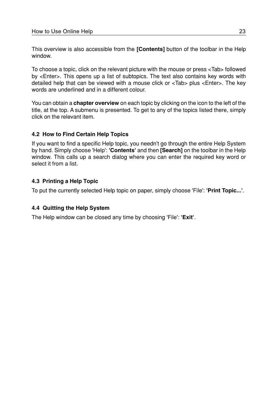 2 how to find certain help topics, 3 printing a help topic, 4 quitting the help system | Casio FA-127 v1.5 User Manual | Page 23 / 31