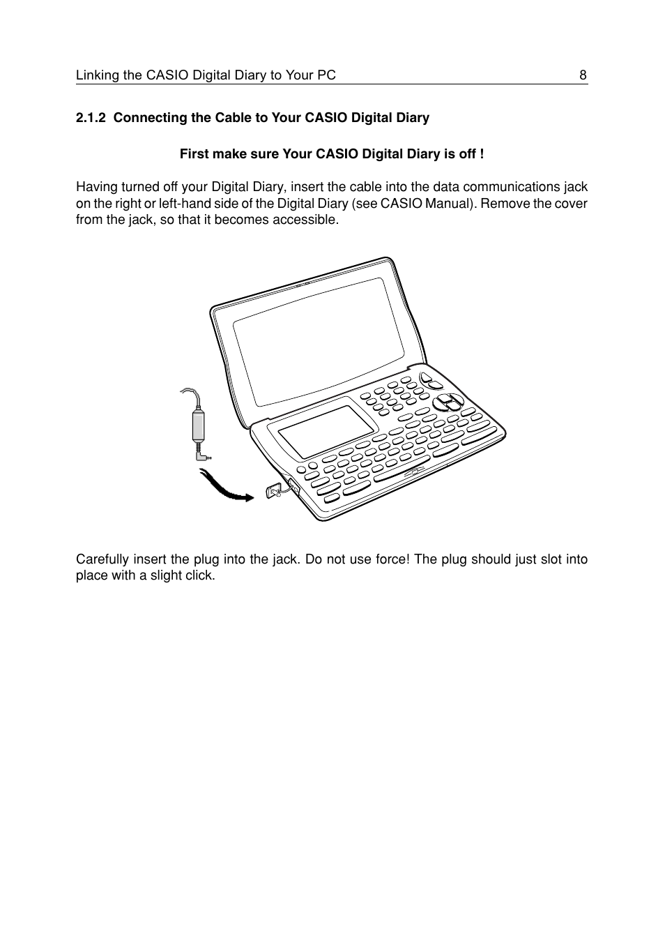 2 connecting the cable to your casio digital diary | Casio FA-127 v1.5 User Manual | Page 8 / 31