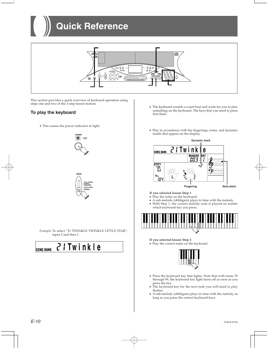 Casio LK-50 Quick Reference User Manual | 1 page