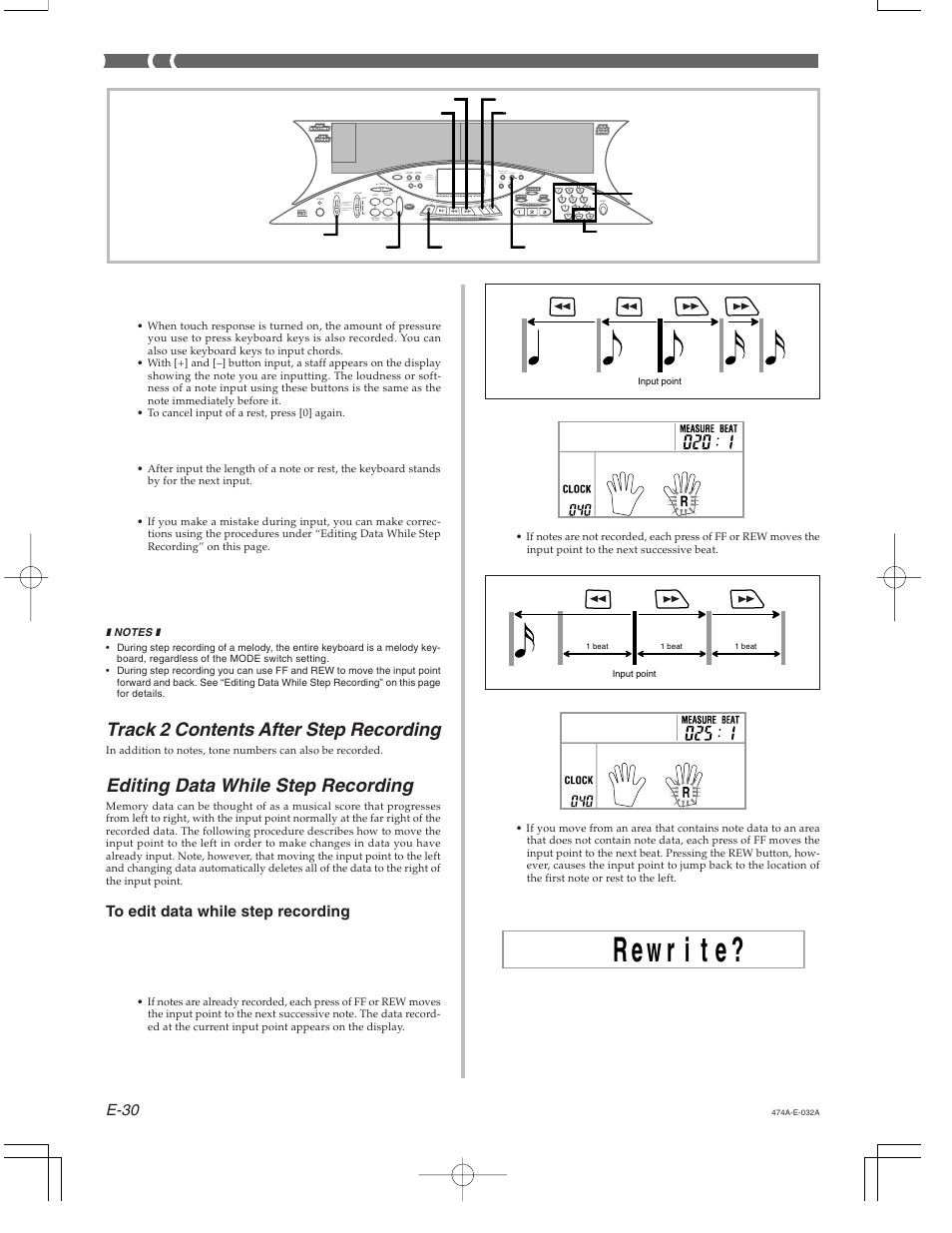 Track 2 contents after step recording, Editing data while step recording | Casio LK-50 Memory Function User Manual | Page 6 / 7