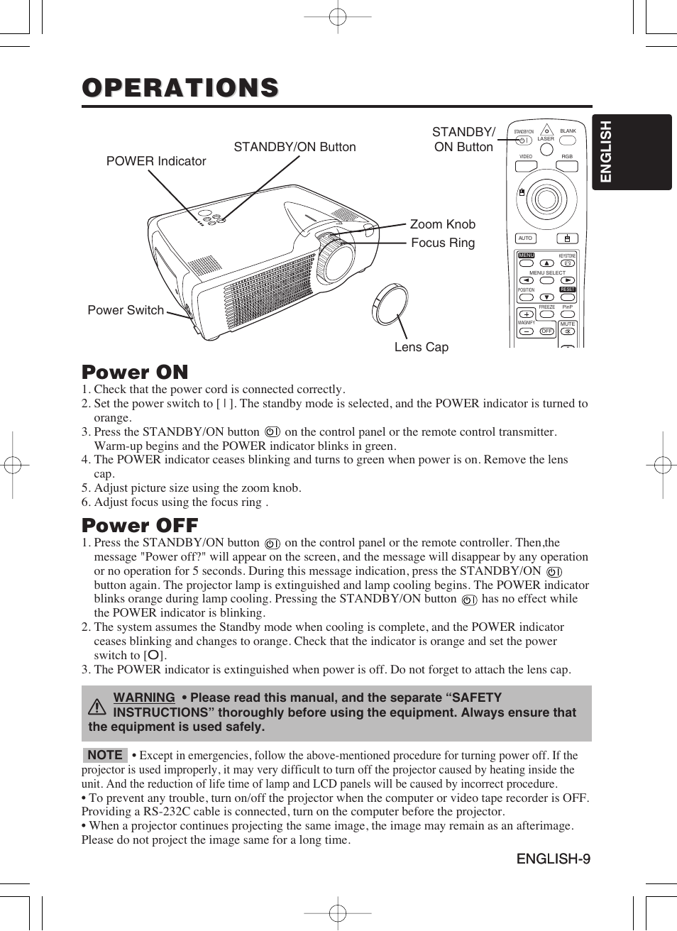 Operations, Power on, Power off | English-9 english english-9 | Dukane 8053 User Manual | Page 11 / 40