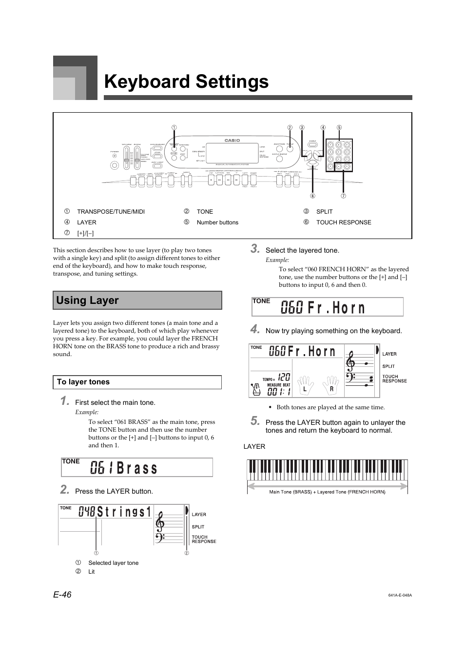 Keyboard settings, Using layer | Casio LK-73 User Manual | Page 15 / 19