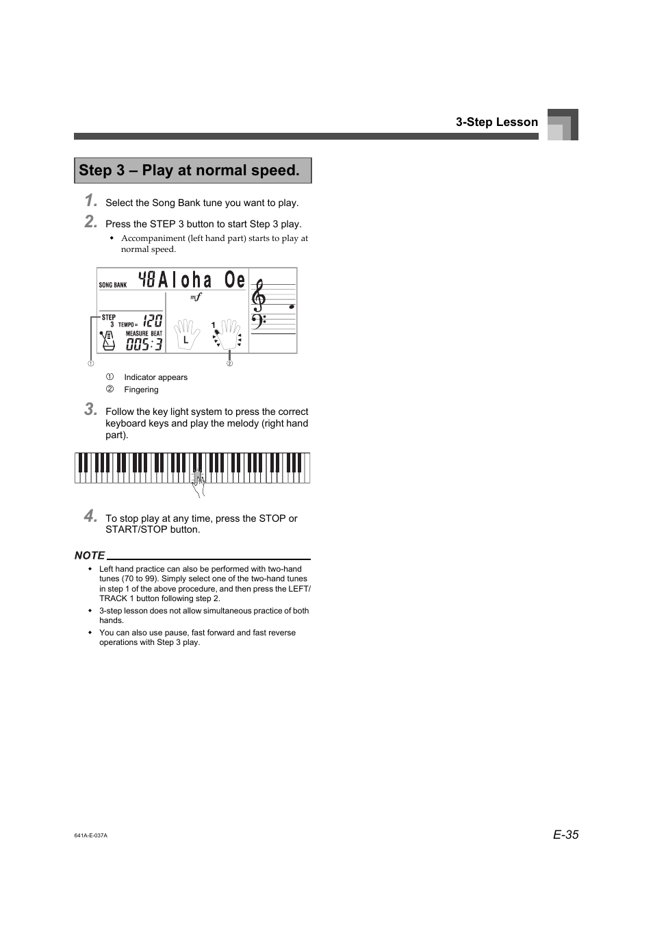 Step 3 – play at normal speed | Casio LK-73 User Manual | Page 4 / 19