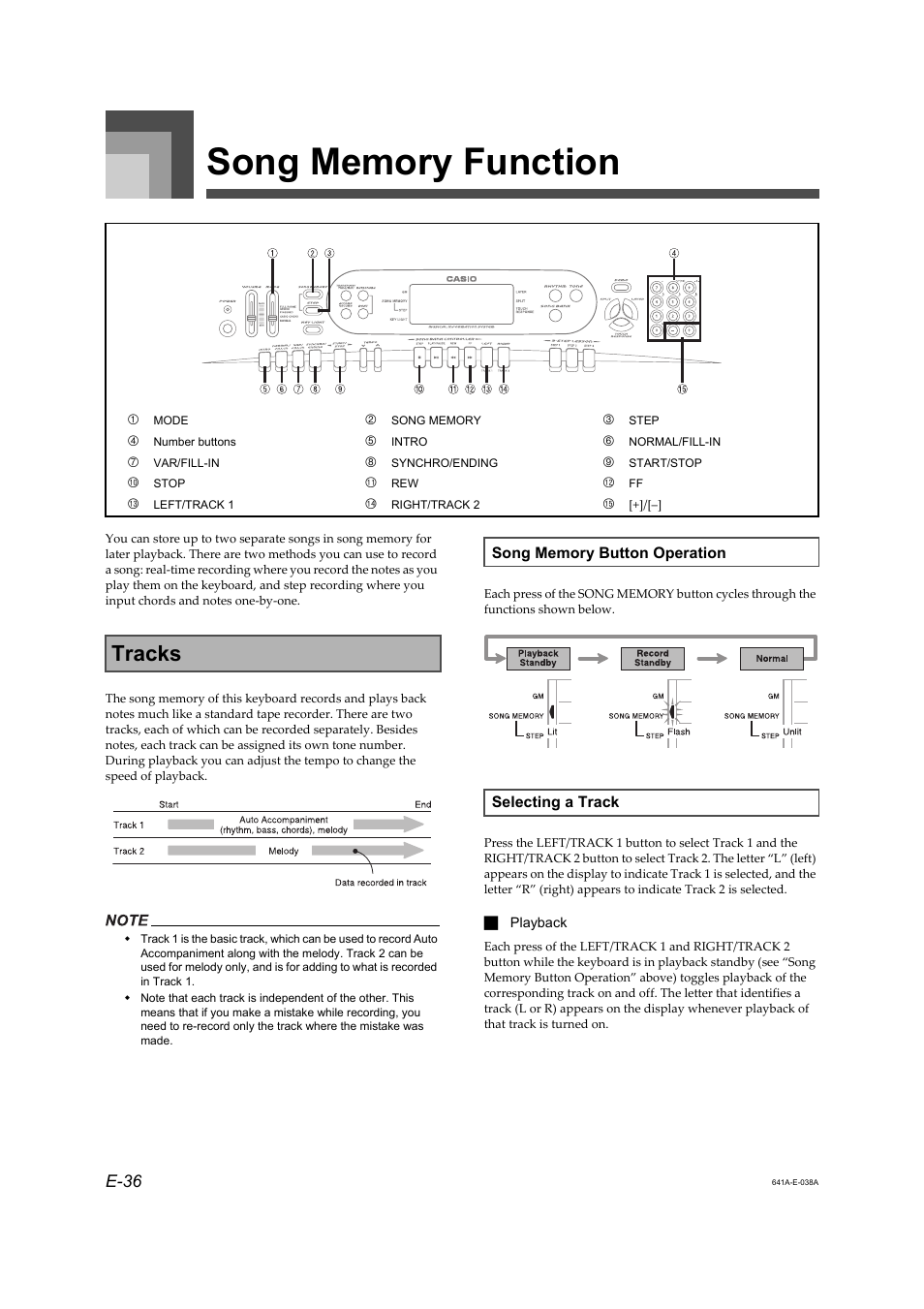 Tracks, E-36 | Casio LK-73 User Manual | Page 5 / 19