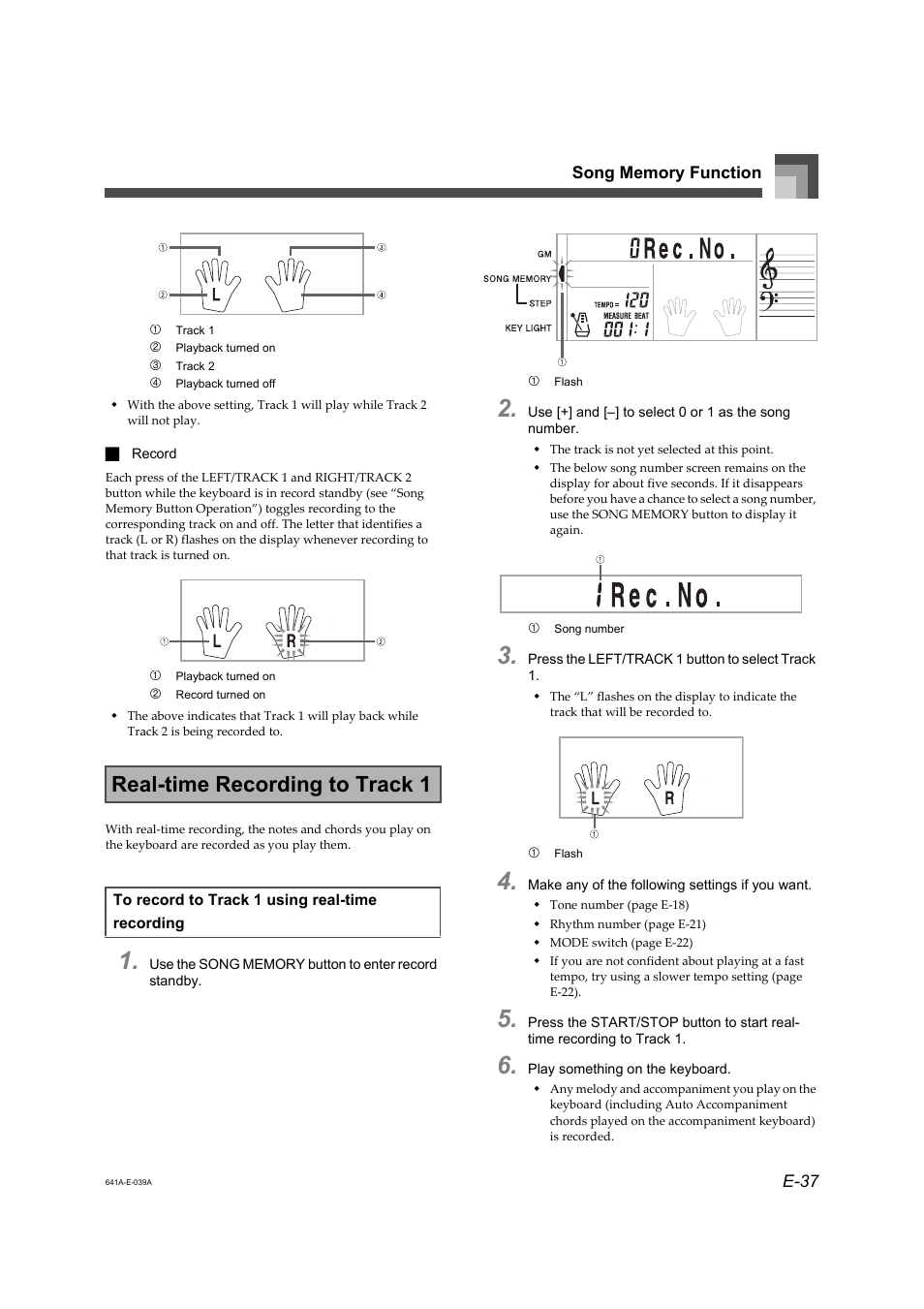 Real-time recording to track 1 | Casio LK-73 User Manual | Page 6 / 19