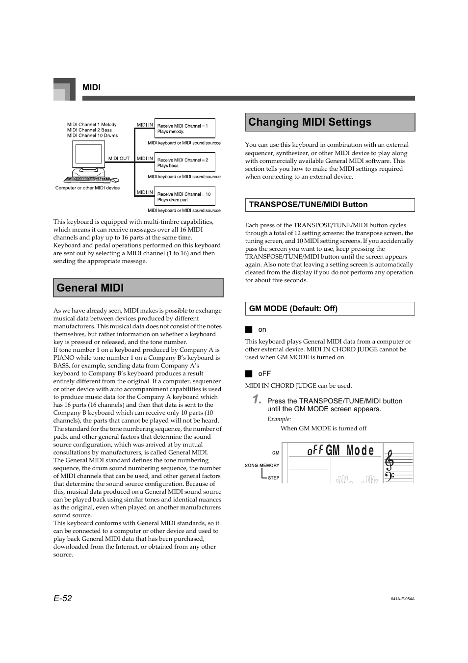 General midi changing midi settings | Casio LK-73 User Manual | Page 2 / 24