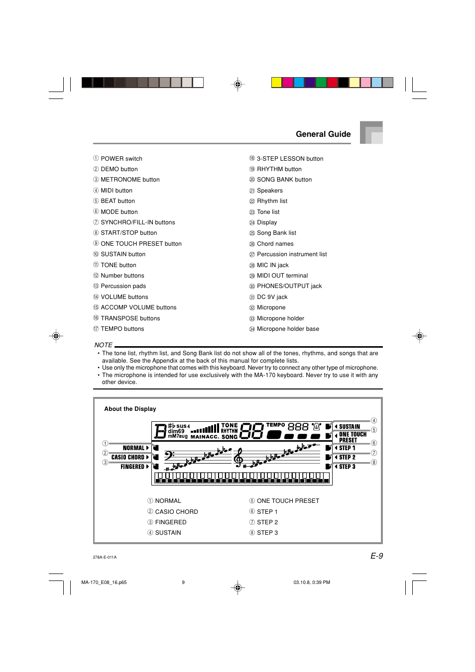 E-9 general guide | Casio MA-170 User Manual | Page 11 / 43