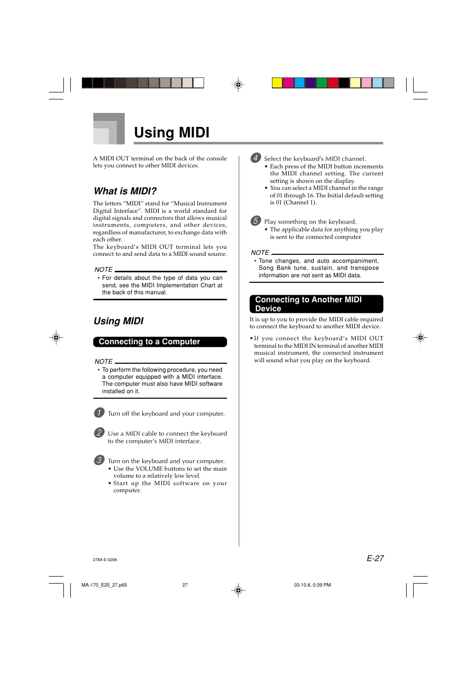 Using midi, What is midi | Casio MA-170 User Manual | Page 29 / 43