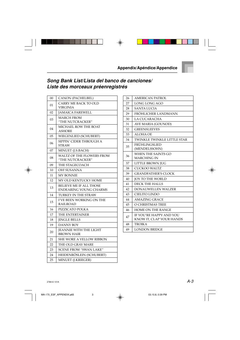 Appendix/apéndice/appendice | Casio MA-170 User Manual | Page 36 / 43