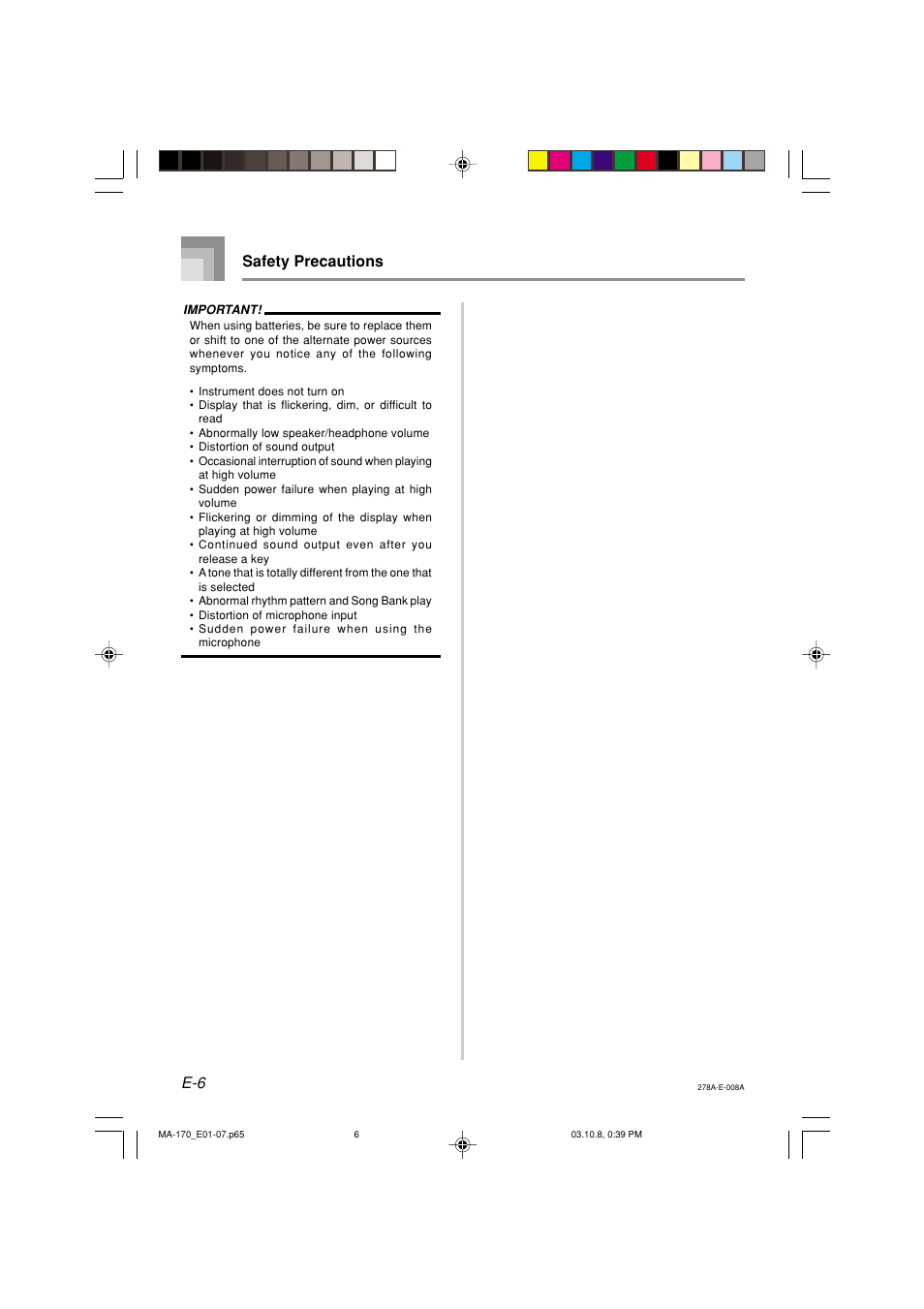 Safety precautions | Casio MA-170 User Manual | Page 8 / 43