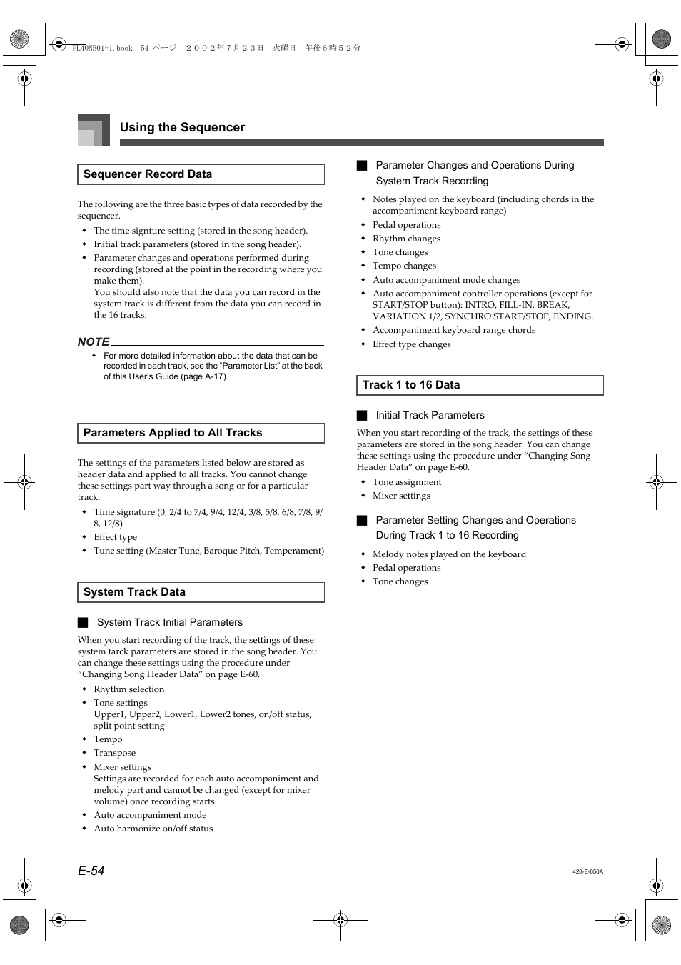 Using the sequencer e-54 | Casio PL-40R 2 User Manual | Page 22 / 50