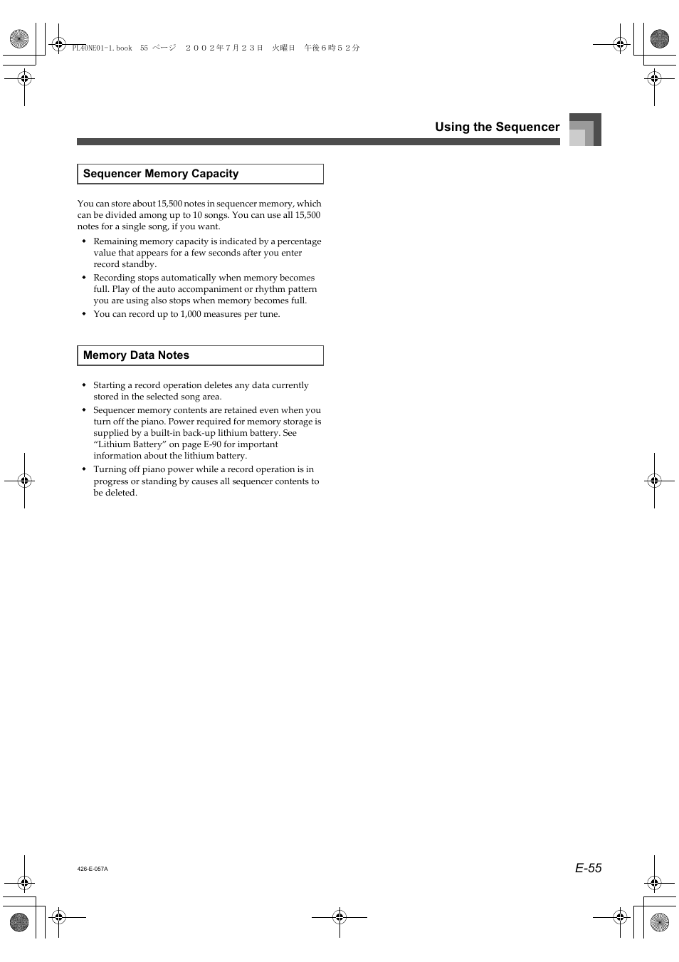 E-55 using the sequencer | Casio PL-40R 2 User Manual | Page 23 / 50