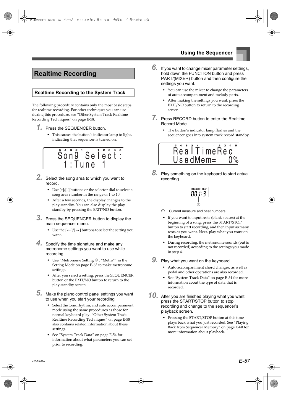 Realtime recording | Casio PL-40R 2 User Manual | Page 25 / 50