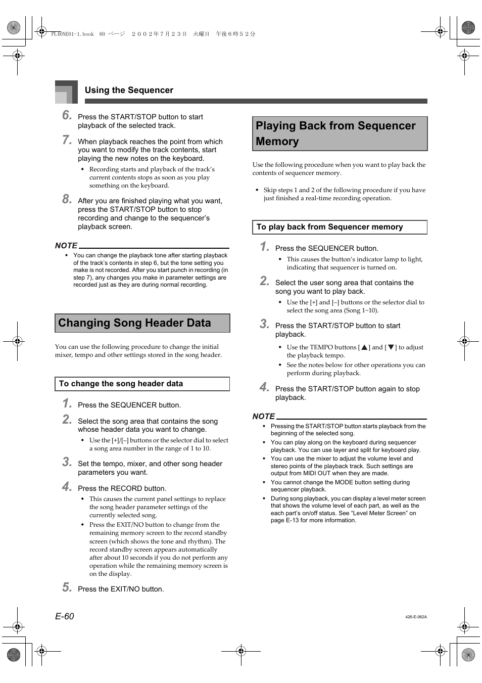 Changing song header data | Casio PL-40R 2 User Manual | Page 28 / 50