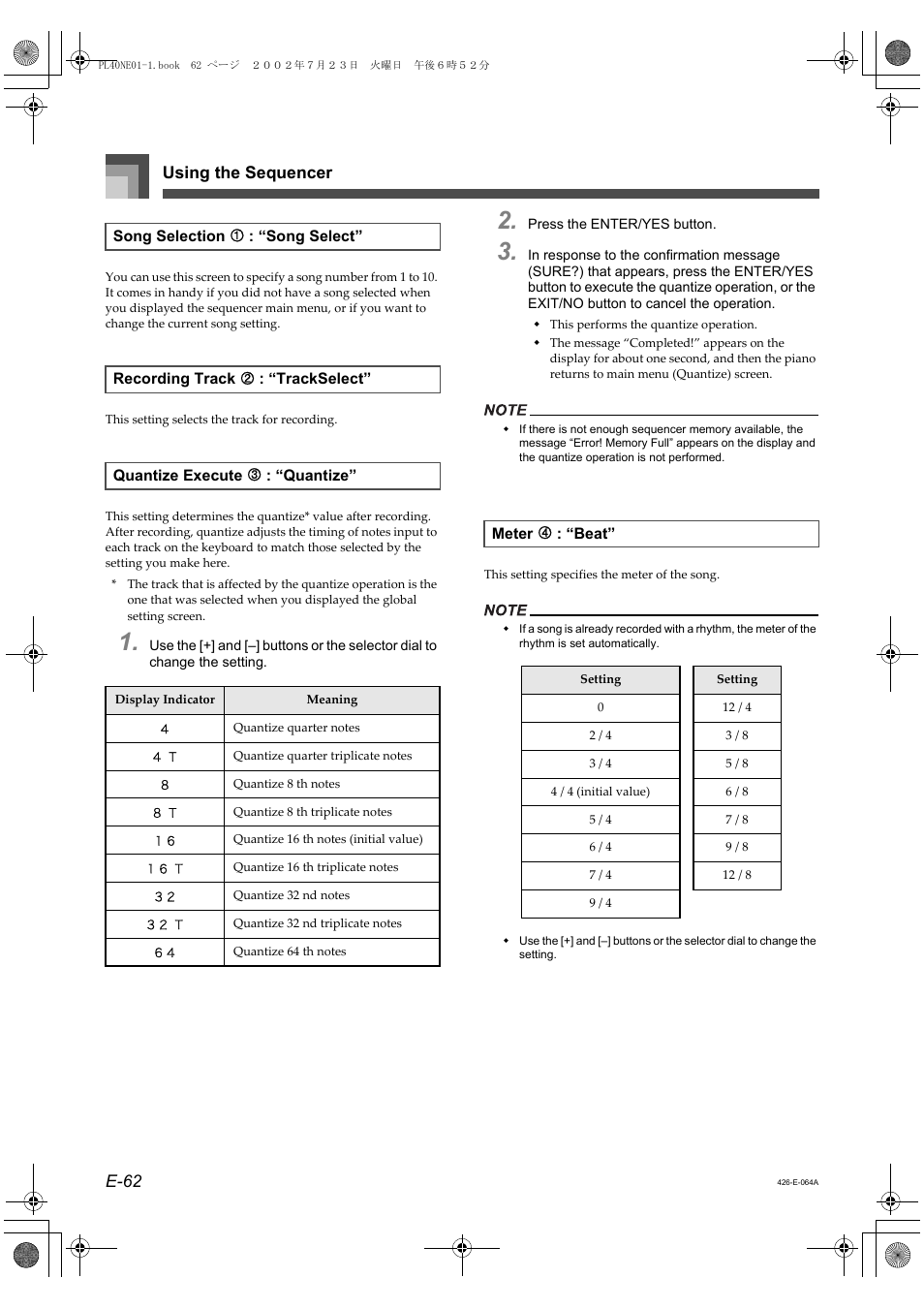 Using the sequencer e-62 | Casio PL-40R 2 User Manual | Page 30 / 50