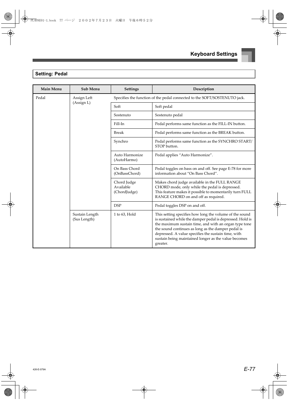 E-77 keyboard settings | Casio PL-40R 2 User Manual | Page 45 / 50