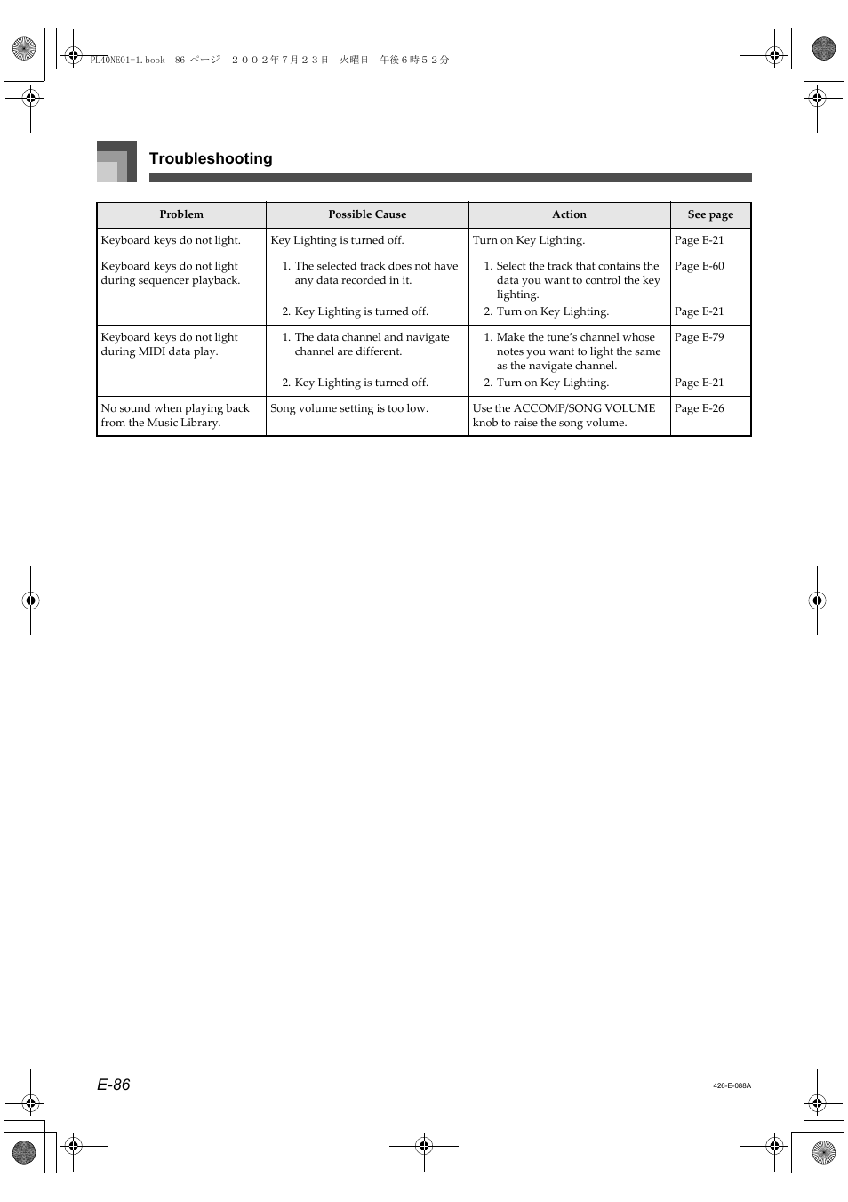 Troubleshooting e-86 | Casio PL-40R 3 User Manual | Page 4 / 14