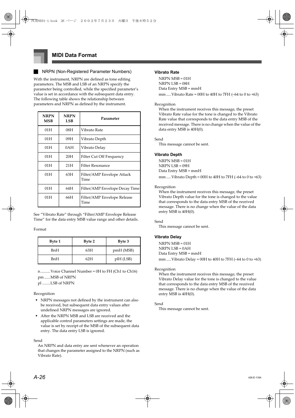 Midi data format a-26 | Casio PL-40R 5 User Manual | Page 10 / 32