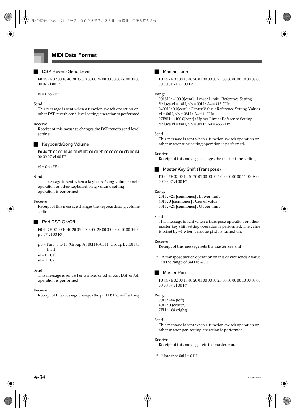 Midi data format a-34 | Casio PL-40R 5 User Manual | Page 18 / 32